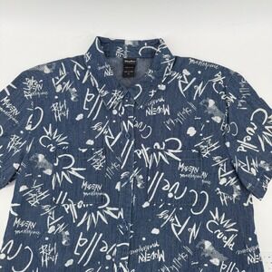 Disney Parks Her Universe Cruella De Vil Blue Denim Graphic Button Up Shirt‎ S